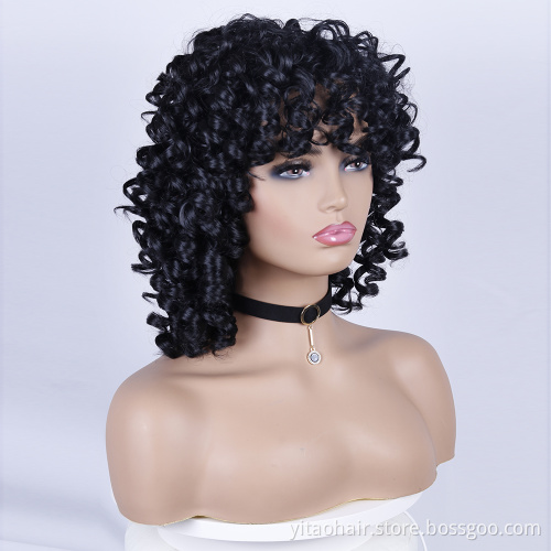 Wholesale Short Afro Curly Kinky Wig Synthetic Hair Wigs for Black Women Deep Black Short Curly Wigs